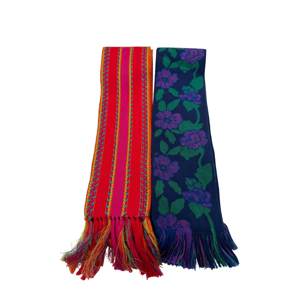 Unbranded Woven Sash Belt Set Womens OS Multicolor Floral Striped Boho Fringe